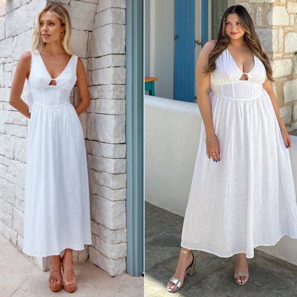 Amalie The Label - Chamika Linen Blend Bustier Double Tie Back Midi Dress - Picture 1 of 7